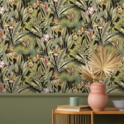 Jungle Paradise Wallpaper Vinyl 400006 Rasch Zanzibar Feature Wall Green/Black