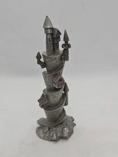 Vintage 1990 Rawcliffe 4 1/8” Pewter Castle With A Twist (RF659)  Red Gems