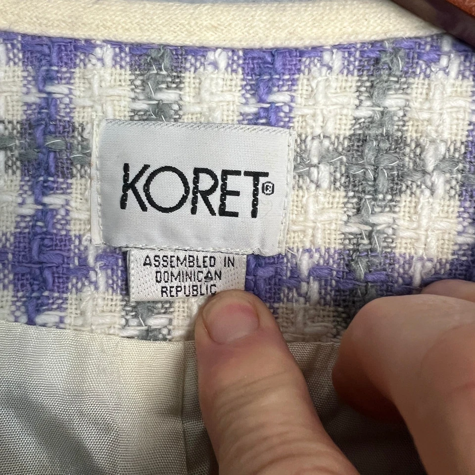 Blazer Koret Mujer Talla 16 Púrpura Gris Blanco Guinga Abuela Tweed Chaqueta Carrera Foto 3 de 4