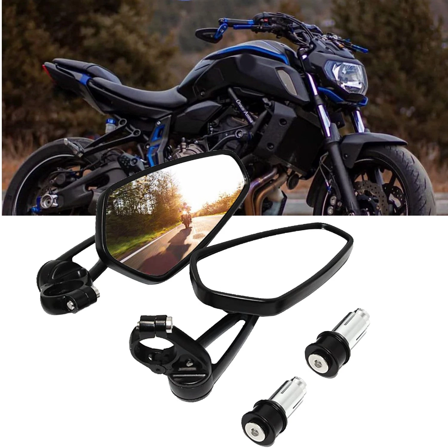 Black Anti-Glare Motorcycle Side Mirrors For 7/8" 22mm Handlebars