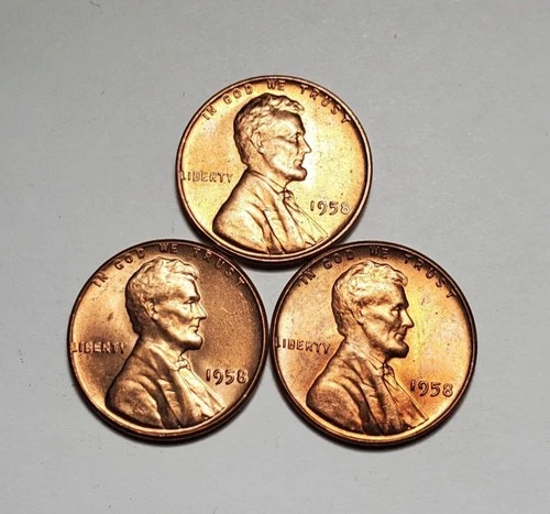 3 X 1958 P LINCOLN WHEAT PENNY UNC 3 COIN SET #P3559
