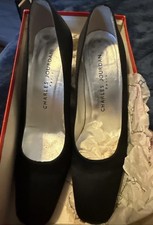 Vintage Charles Jourdan Black Satin Low Heel Pumps Size 7.5w/ Original Box