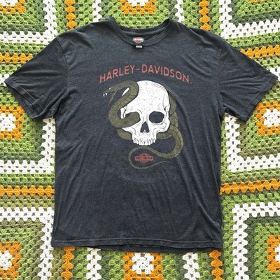 Harley Davidson T Shirt Mens XL Gray Snake Skull Fort Thunder Moore Oklahoma