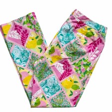 Lilly Pulitzer Pink Tropical Pants Womens Size 12 Blue Green Colorful Resortwear