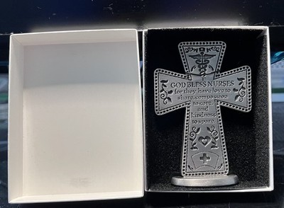 God Bless Nurses Standing Metal 3'' Inch Cross gift Boxed NEW