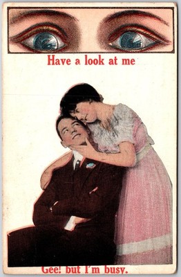 Have A Look At Me Eyes, Close-Up Eyes & Affectionate Couple, Vintage Postcard
