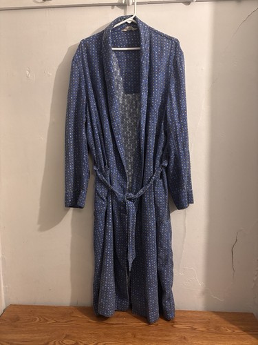 Vintage 50s-60s Sears Pilgrim Casual Robe Blue Royal Cotton Sanforzied Size L