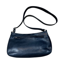Fossil Black Leather Crossbody Bag Zip Top Adjustable Strap Classic