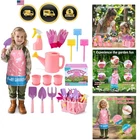 Kids Pink Gardening Tools Set, Garden Toys w/Metal Rake, Shovel, Trowel, Wate...