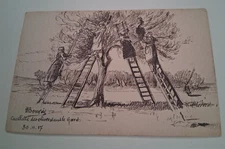 ON POSTCARD ORIGINAL PEN DRAWING HENRI BOUVRIE GARD NOVEMBER 1917