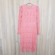 Love X Design Lace Dress L Pink Long Sleeve Sheer Floral Midi Romantic Wedding