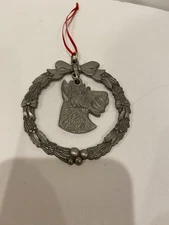Miniature Schnauzer Rawcliffe Pewter Dog Christmas Ornament Vintage In Box EUC