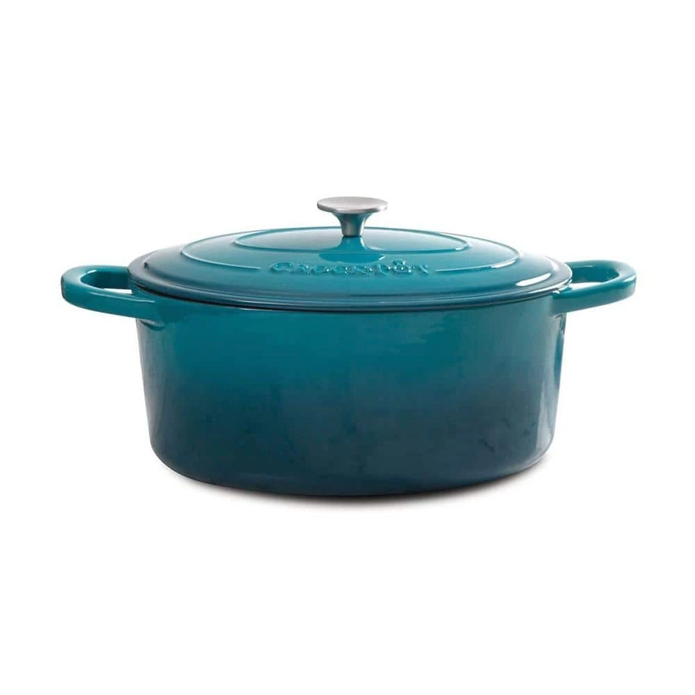 Crock-Pot Dutch Oven 5 qt. Round Cast Iron Nonstick Teal Ombre Self-Basting Lid