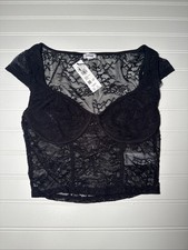 Garage Sleeveless Corset Tee Black Lace Mesh Style XSmall