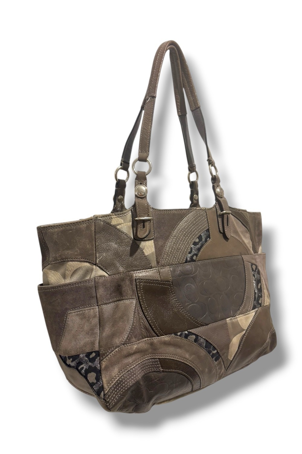 Coach Grey Patchwork Suede & Leather Leopard Prin… - image 4