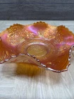 Vintage Northwood Carnival Glass Bowl Floral Flower Art Deco Color Change Fringe