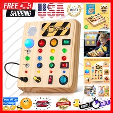 Busy Board Montessori Toys for Toddler, Wooden Sensory Board Switch Toy with ...