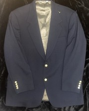 Evan Picone 46R Navy Blue Gold Button Wool Mens Blazer Sport Coat Suit Jacket