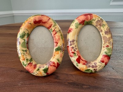 2 Vintage matching Oval Floral Picture Frames French Country Shabby Chic Boho