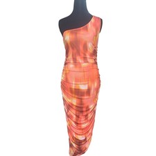 NWT Fashion Nova orange mesh sheer midi one shoulder dress SIZE XL