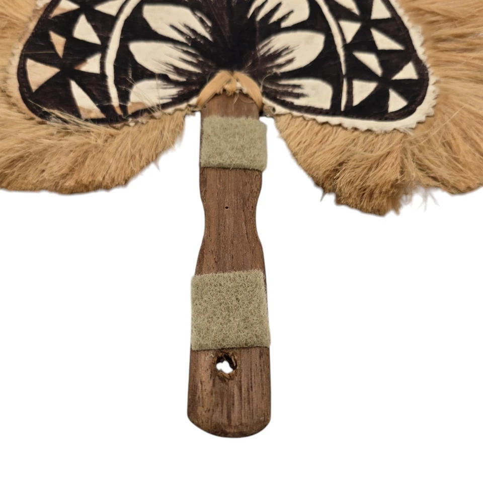 Abanico de mano vintage de césped pintado a mano Polinesia Pacífico Sur diseño floral Foto 4 de 4