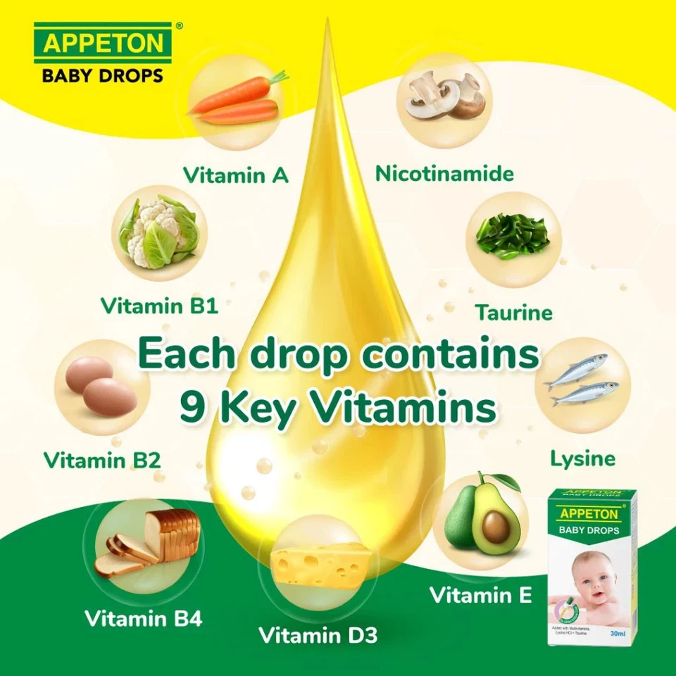 Gotas multivitamínicas para bebés APPETON 30 ml x 4 paquetes de lisina y taurina crecimiento saludable Foto 4 de 4