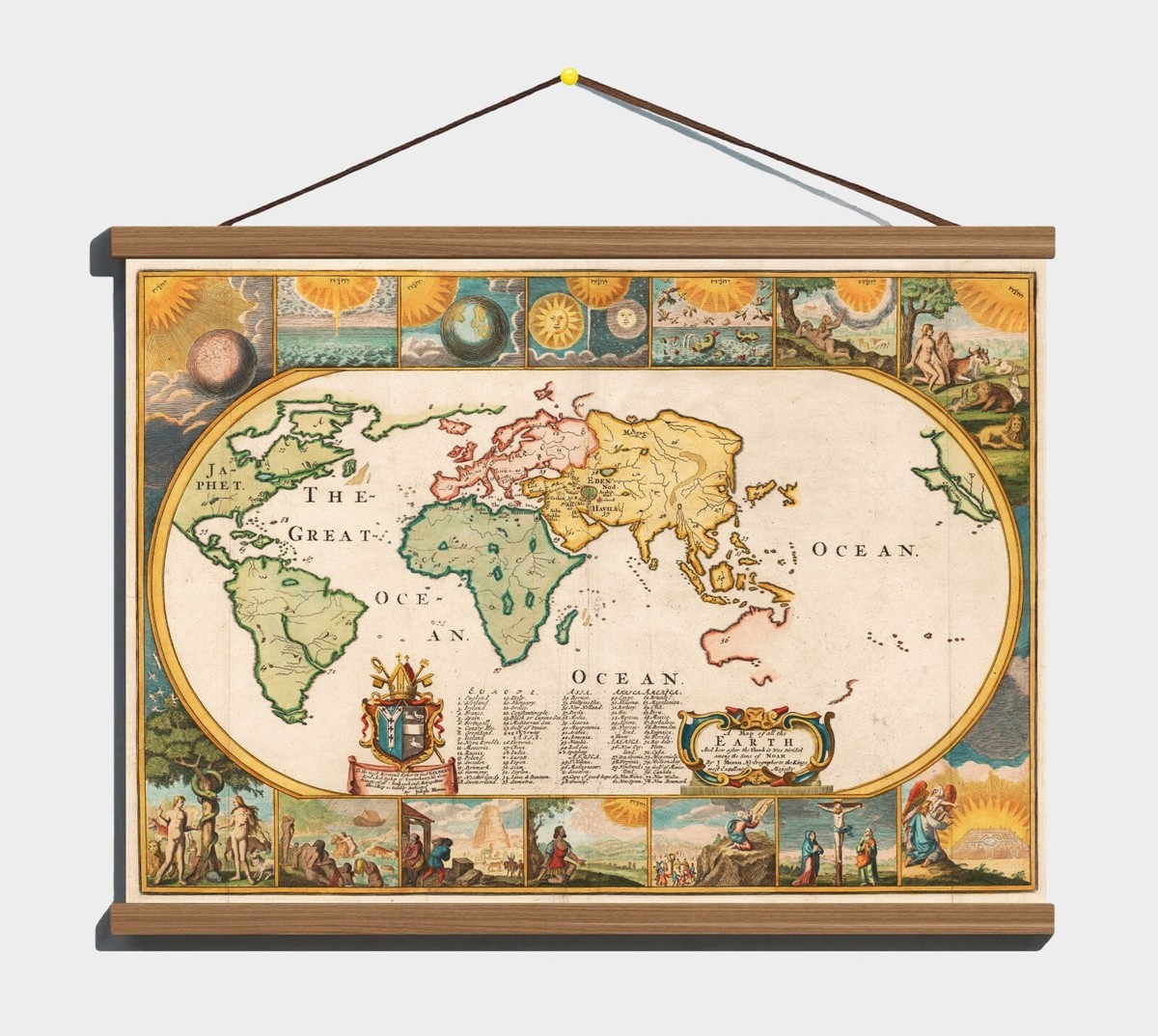 Antique Old 1711 Early Decorative Bible World Map; Cotton Canvas