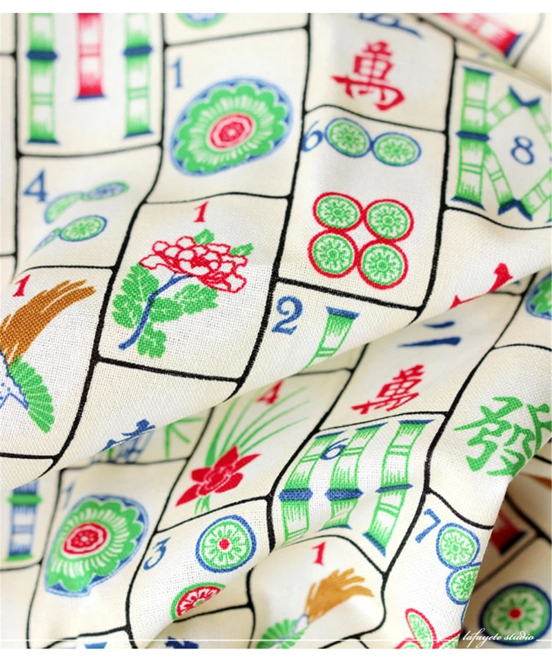Mahjong printed Fabric 100% Cotton Fabric by the yard - Image 2 of 4