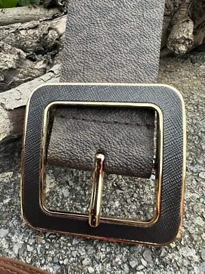 MICHAEL KORS MK Signature Logo Brown Elastic Belt w/Gold Buckle