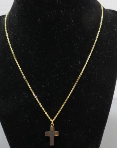 Small Montana Agate Cross on 18” Gold-tone Necklace with gift box  - Picture 1 of 4