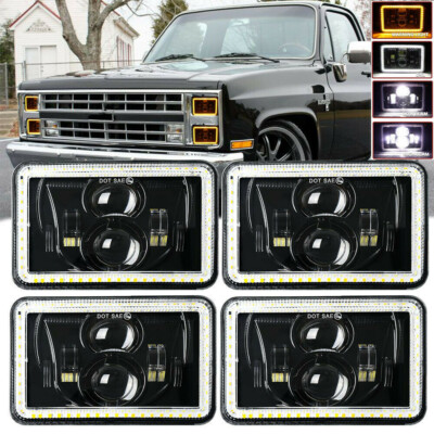 4pcs 4X6'' Halo DRL Hi/Lo LED Headlights Fit 1980-1986 Chevy C10 C20 C30 K10 K20