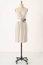 Anthropologie Little yellow Button Stripe beige Dress M midi dress Perilla Casua