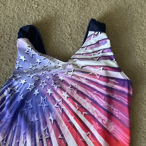 Women’s GK Leotard Size Medium Gymnastics Sleeveless Patriotic - Picture 3 of 9