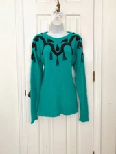 WOMEN'S 1990 I.B. DIFFUSION EMERALD GREEN SWEATER SILK ANGORA TUNIC BLACK SZ: M