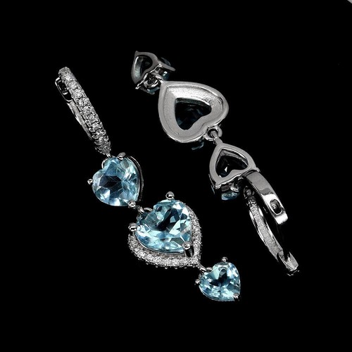 Silver Earrings Topaz Heart Cut Genuine Natural Mined Gems Solid Sterling - Picture 18 of 24