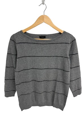 Ann Taylor Women's 3/4 Sleeve Gray Striped Pullover Sweater Size S
