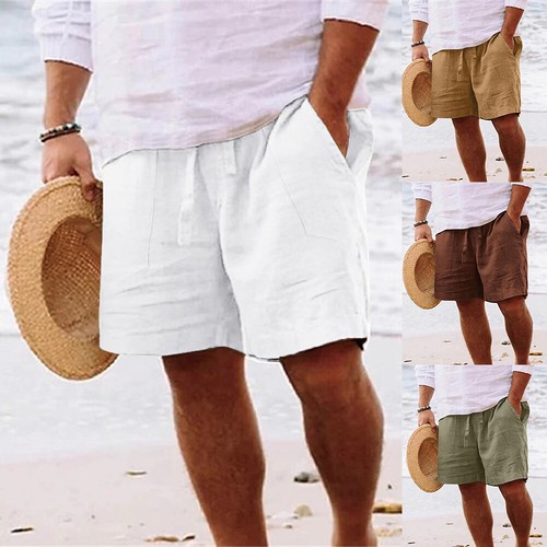 Men's Drawstring Elastic Solid Shorts Casual Loose Summer Holiday Beach Pants US