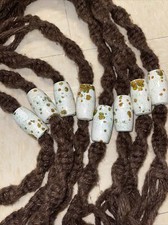 VTG 2 Tier BROWN Macrame Hanging Plant Holder w/Wooden Bead Accent 70" Boho