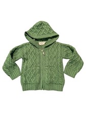 Blarney Woolen Mills Sweater Kids Hooded zip up cable knit Ireland Size 3/4 Yrs