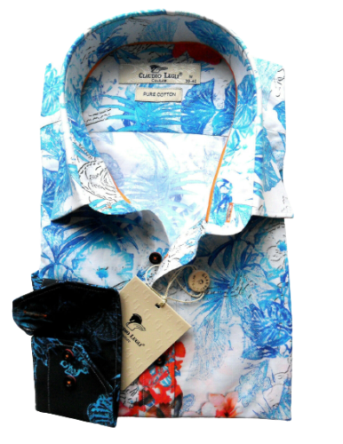 Men's Printed Shirt Slim Long Sleeve Cotton Sizes M XXL Claudio Lugli Flowers - Afbeelding 1 van 7