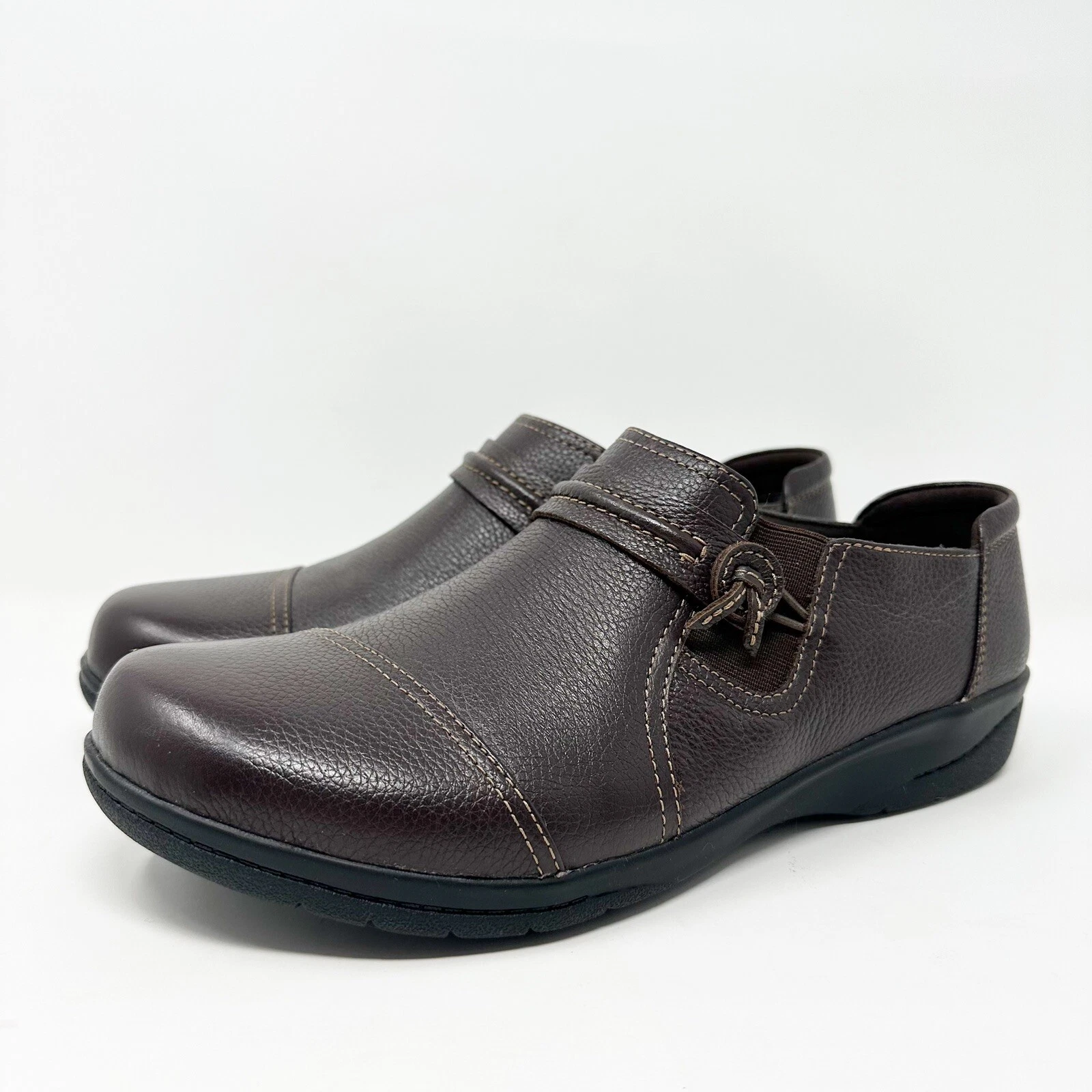 Scarpe slip on donna Clarks Cheyn Madi 9 5 W pelle marrone comode minimaliste