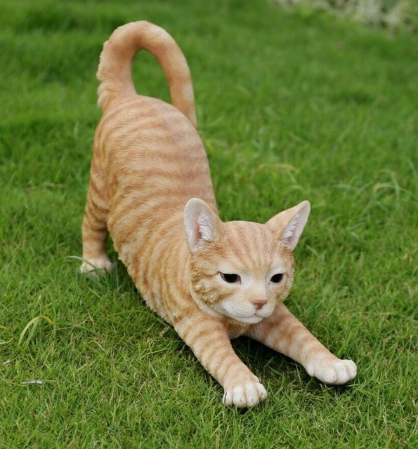 NEW Sitting Large Orange Tabby Cat Figurine Life Like Statue Home / Garden eBay