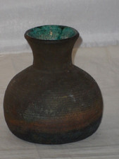 Vintage Studio Pottery Raku Glaze Vase Potters Impressed Circle Shape Mark 10cm