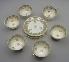 SET 6 Limoges Porcelain Gold/ Green Tea Cups  Saucers, Art Deco Form