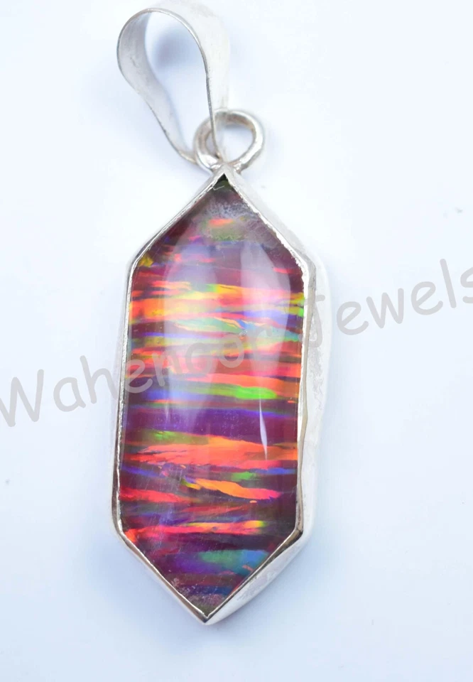 Hermoso colgante de plata de ley 925 de 27,75 quilates de ópalo de fuego certificado Foto 3 de 4