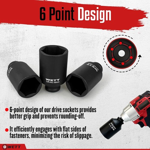 9-Pc 1/2" Drive Deep Impact Socket Set Spindle Axle Nut Metric 6 Point Sockets - Bild 5 von 8