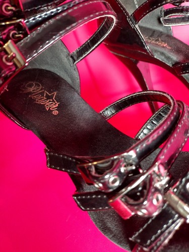 Pleaser Heels, Used Size 9.5 Stripper Dancing Exotic Sexy Black Patent Strappy - Picture 7 of 12