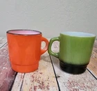 Fire King Coffee Mugs Orange Lime Green 2, Vintage Anchor Hocking