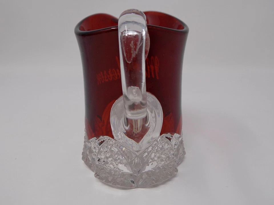 Duncan Miller Ruby Stain EAPG Button Arch Souvenir Creamer Pitcher McPherson  - Image 3 of 4