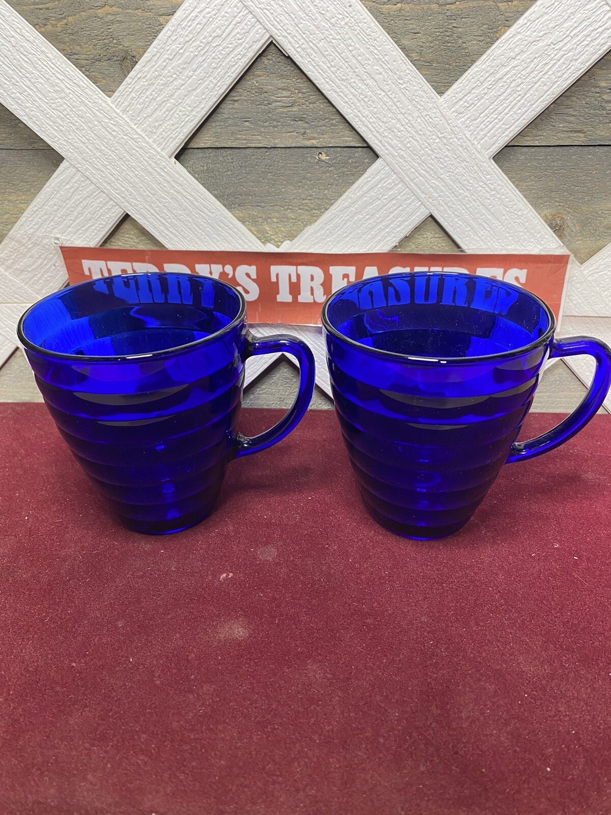 2 Duralex France Coffee Mug Beehive Shape D-Handle, Cobalt